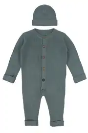 Erkek Bebek Yeşil Düğmeli Bereli Triko Tulum 2