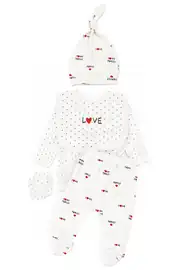 Unisex Ekru I Love My Family Yazılı Puanlı 5'li Hastane Çıkış Seti 2