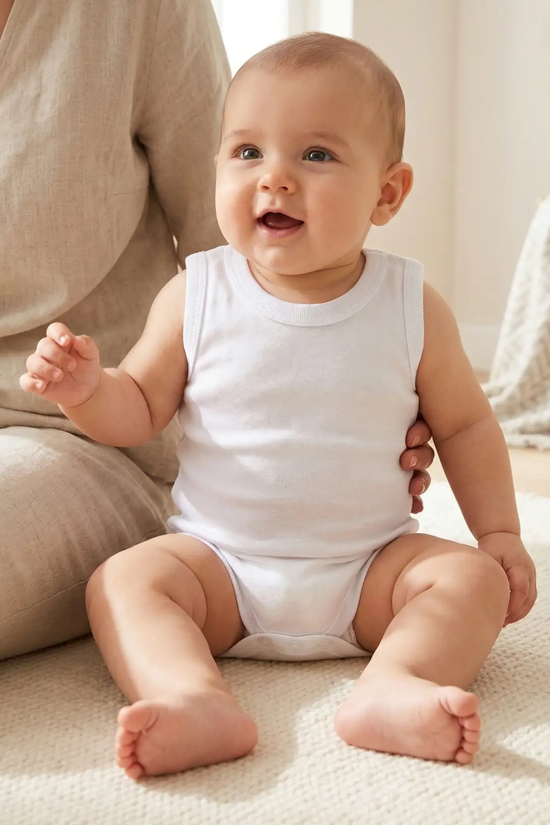 Unisex Beyaz %100 Organik Pamuk Düz Askılı Çıtçıtlı Zıbın Body