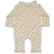 Kız Bebek Ekru Minik Çicekli Kolları Fırfırlı Bebe Yaka Çıtçıtlı Tulum 3