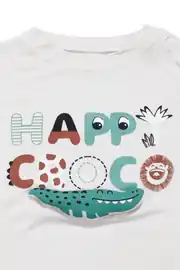 Erkek Bebek Ekru Siyah Happy Timsahlı Şortlu 2'li Takım 5