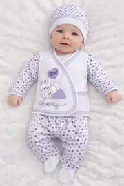 Chery Kalpli Mor 5 Parça Kız Bebek Hastane Çıkış Seti 1