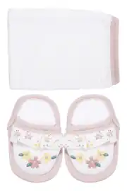 Kız Bebek Beyaz Pembe Çiçek Nakışlı Havlu Bornoz Set 7