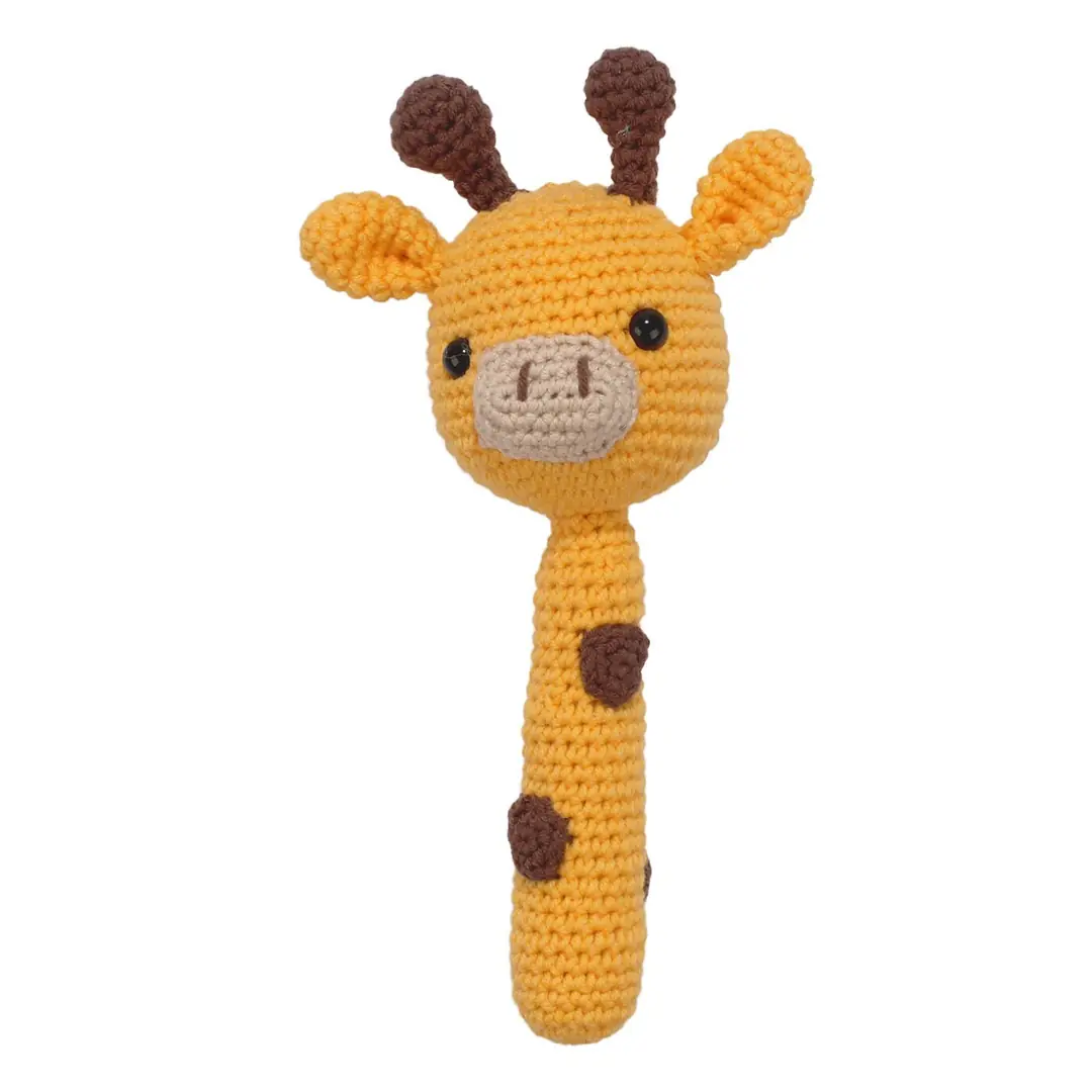 Amigurumi Sevimli Turuncu Kahve Zürafa Çıngıraklı Organik Oyuncak 1