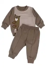 Erkek Bebek Füme Ayıcık Baskılı 2'li Takım 1