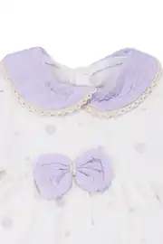 Kız Bebek Ekru Lila Fistolu Bebe Yaka Puanlı Elbise 3
