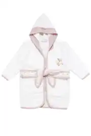 Kız Bebek Beyaz Pembe Çiçek Nakışlı Havlu Bornoz Set 3
