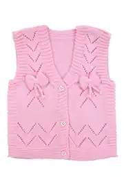 Lüx Pembe Kurdeleli Kız Bebek Triko Yelek 3