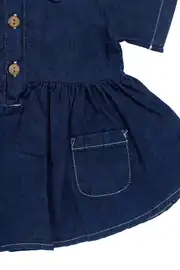 Kız Bebek Laci Düğmeli Çift Cepli Kot Elbise 4