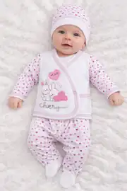 Chery Kalpli Pembe 5 Parça Kız Bebek Hastane Çıkış Seti 1