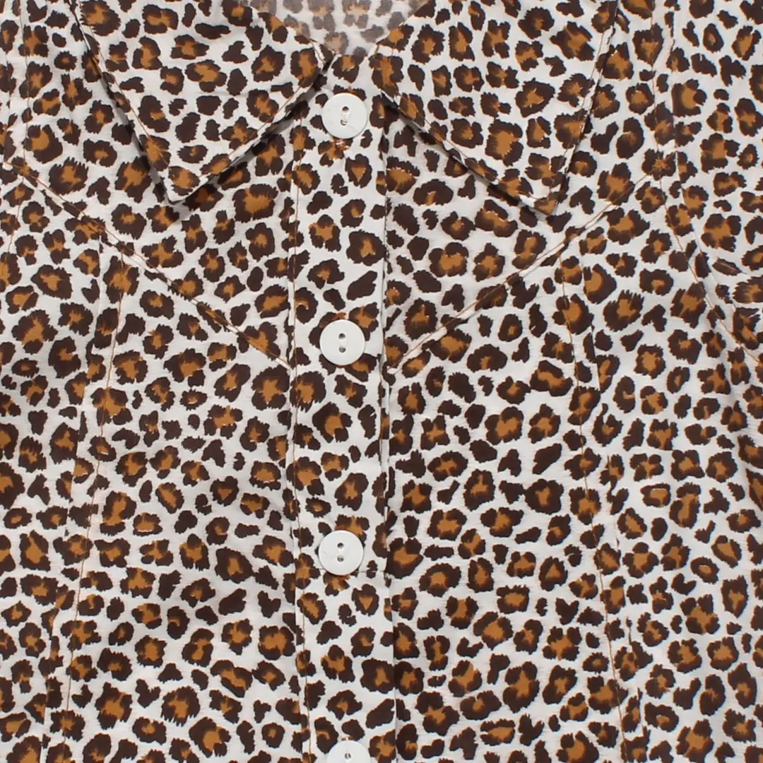 Kız Çocuk Kahve Leopar Desenli Tokalı Yakalı Gömlek Elbise 2