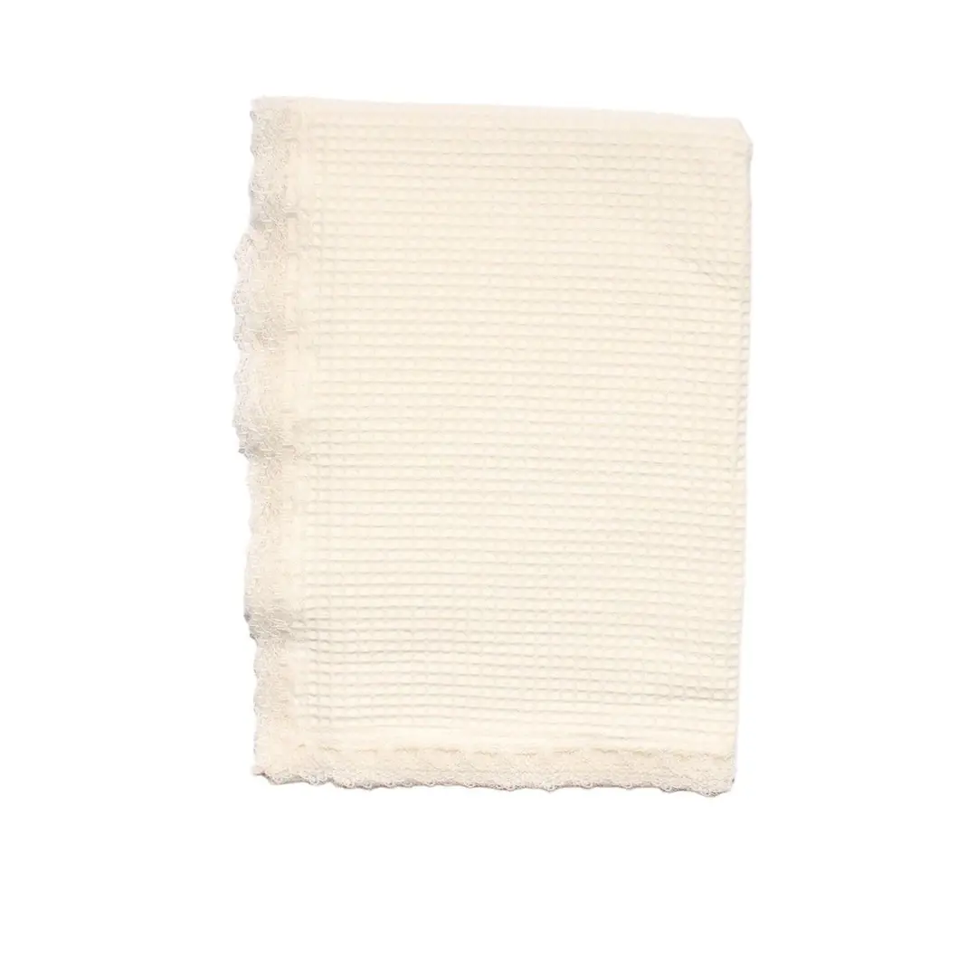 Unisex Ekru Dantelli Pike Battaniye 105*120 cm 1