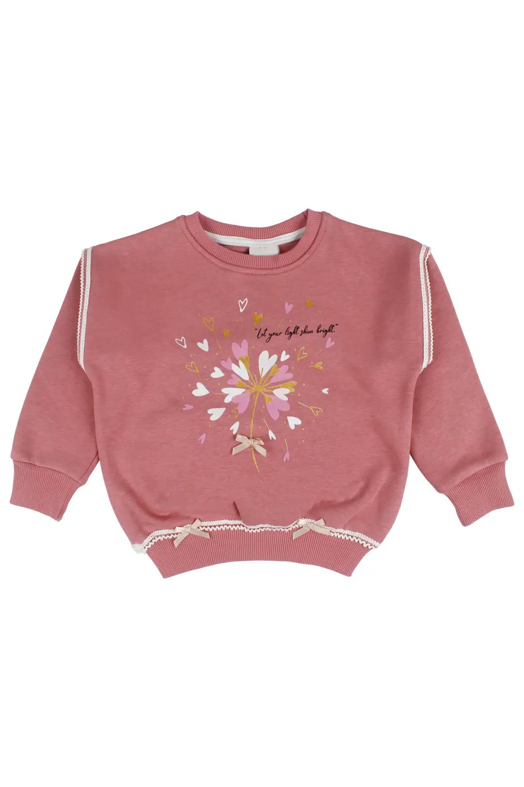 Kız Çocuk Pembe Kalp Baskılı Sweat
