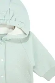 Kız Bebek Su Yeşili Kapitoneli Kapüşonlı Çıtçıtlı Me Nakışlı Hırka 2