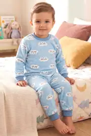 Erkek Bebek Bulut Desenli Alt Üst Mavi 2'li Pijama Takım 2
