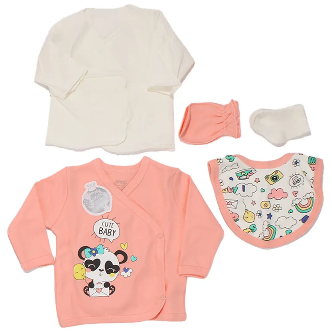 Kız Bebek Somon Beyaz Cute Baby Yazılı Panda Baskılı 10 Parça Hastane Çıkış Seti 3