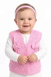 Lüx Pembe Kurdeleli Kız Bebek Triko Yelek 1
