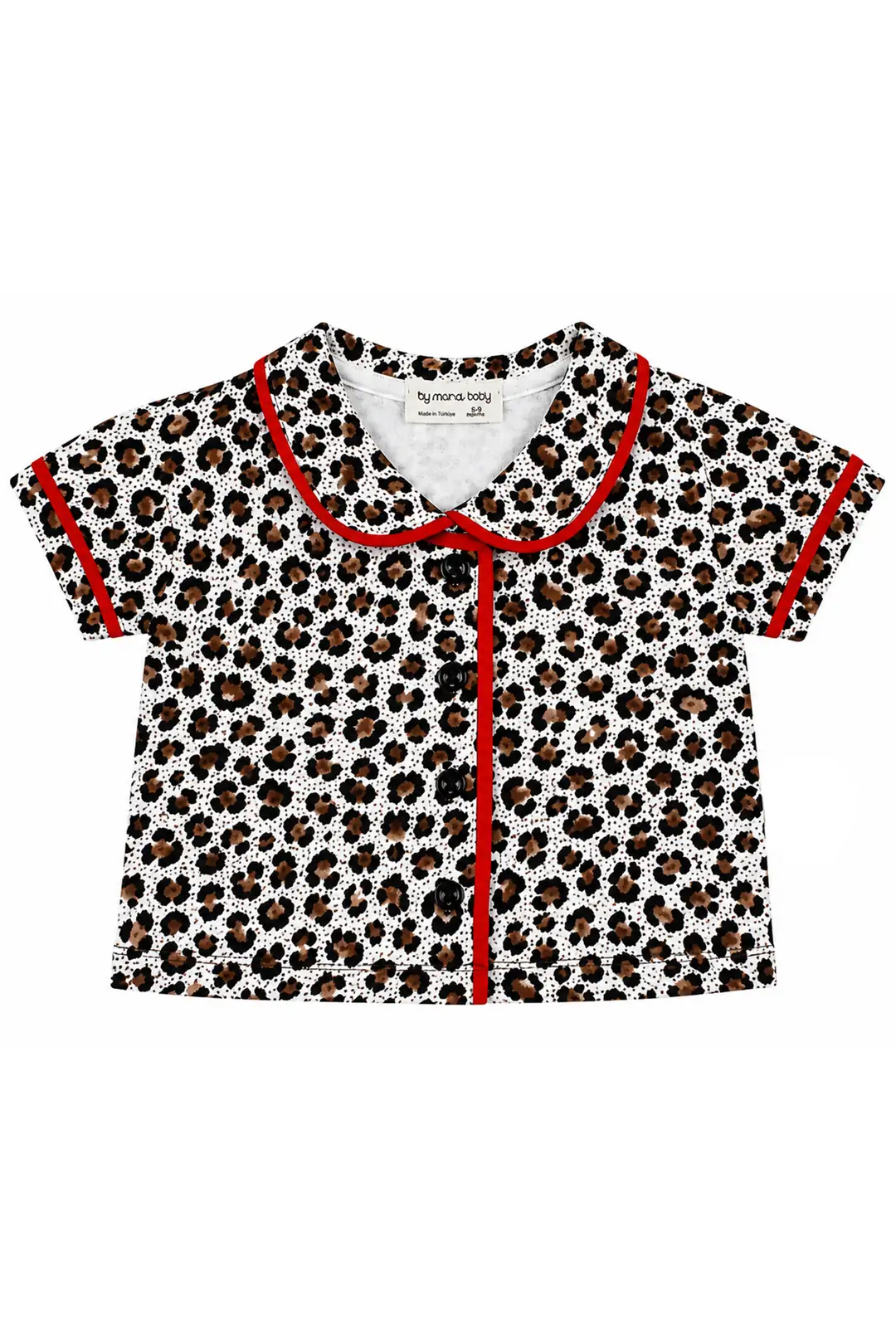 Kız Bebek Kahve Kırmızı Biyeli Leopar Desenli Şortlu Pijama Takım 3