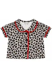 Kız Bebek Kahve Kırmızı Biyeli Leopar Desenli Şortlu Pijama Takım 3