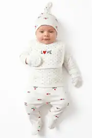 Unisex Ekru I Love My Family Yazılı Puanlı 5'li Hastane Çıkış Seti 1