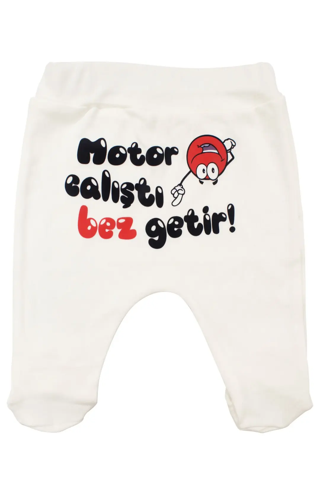 Unisex Ekru Motor Çalıştı Bez Getir Baskılı Patikli Tek Alt