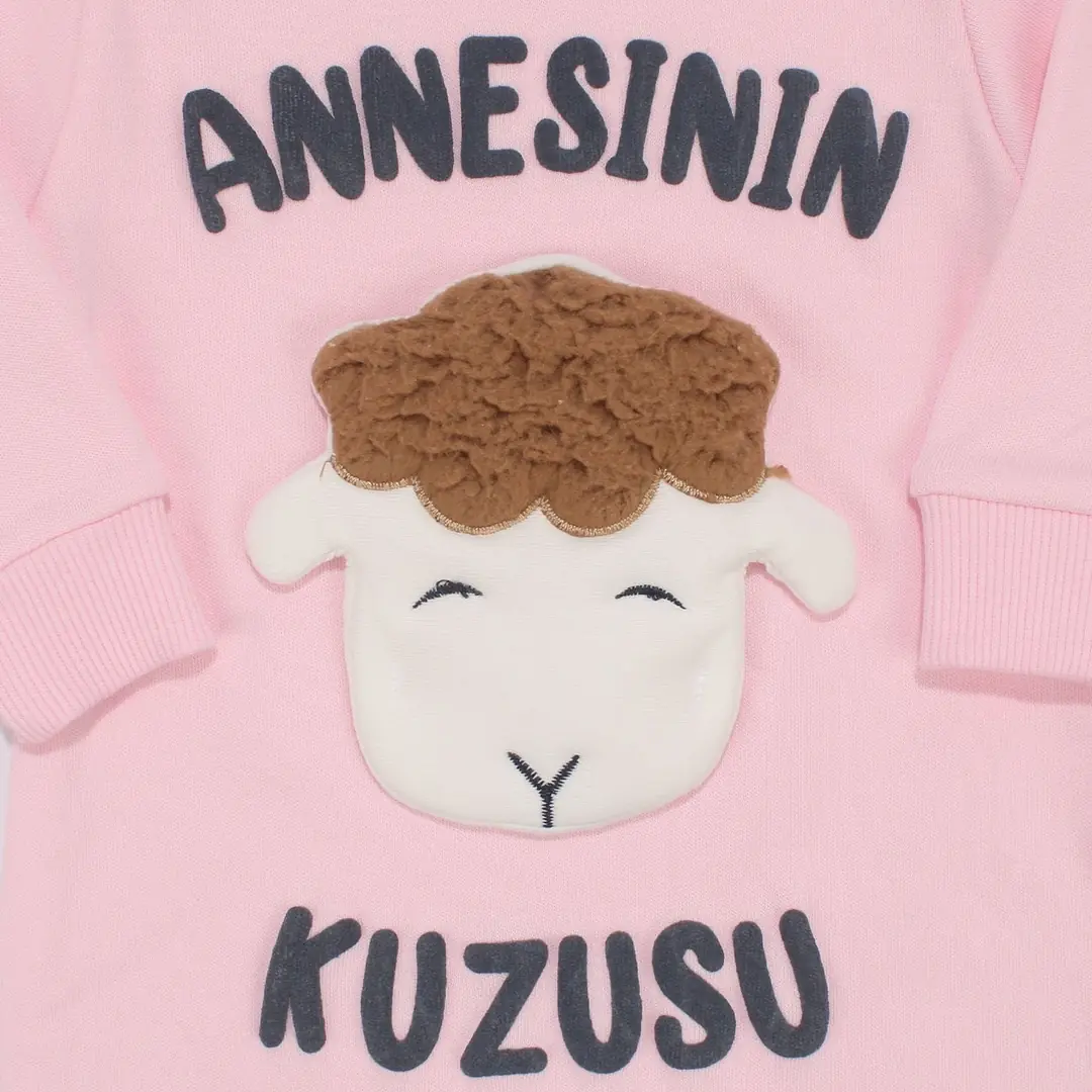 Kız Bebek Pembe Annesinin Kuzusu Yazılı Çıtçıtlı Tulum 2