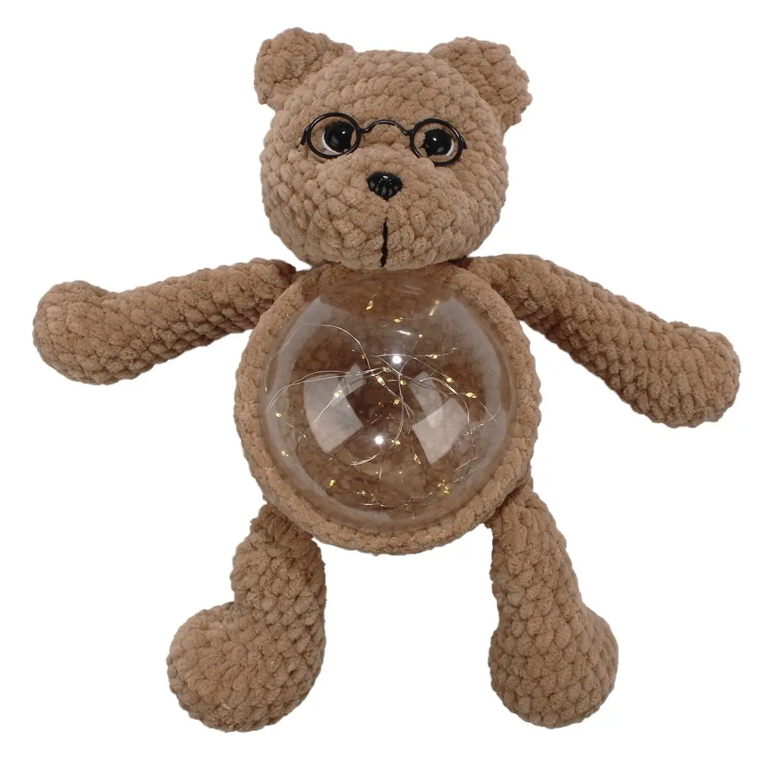 Amigurumi Kahve Gözlüklü Ayıcık Gece Lambası Pilli Aksesuar Oyuncak 2
