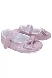 Kız Bebek Pembe Simli Kurdaleli Çantalı Babet Ayakkabı Set 3