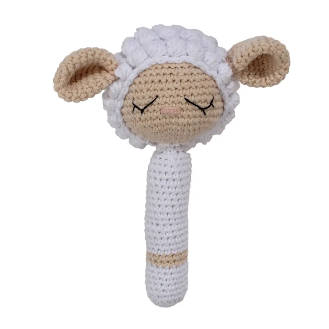 Amigurumi Sevimli Beyaz Kuzu Çıngıraklı Organik Oyuncak 1