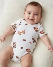 Unisex Ekru Kahve Ceylanlı Desenli Kısa Kol Body Zıbın 1