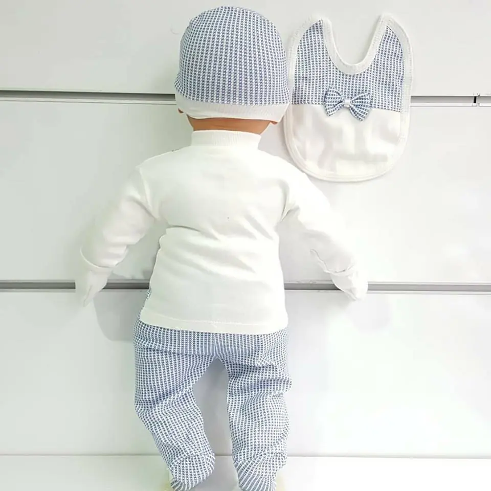 Ayıcık Askılı Papyonlu Mavi 5 li Erkek Bebek Hastane Çıkış Seti 4