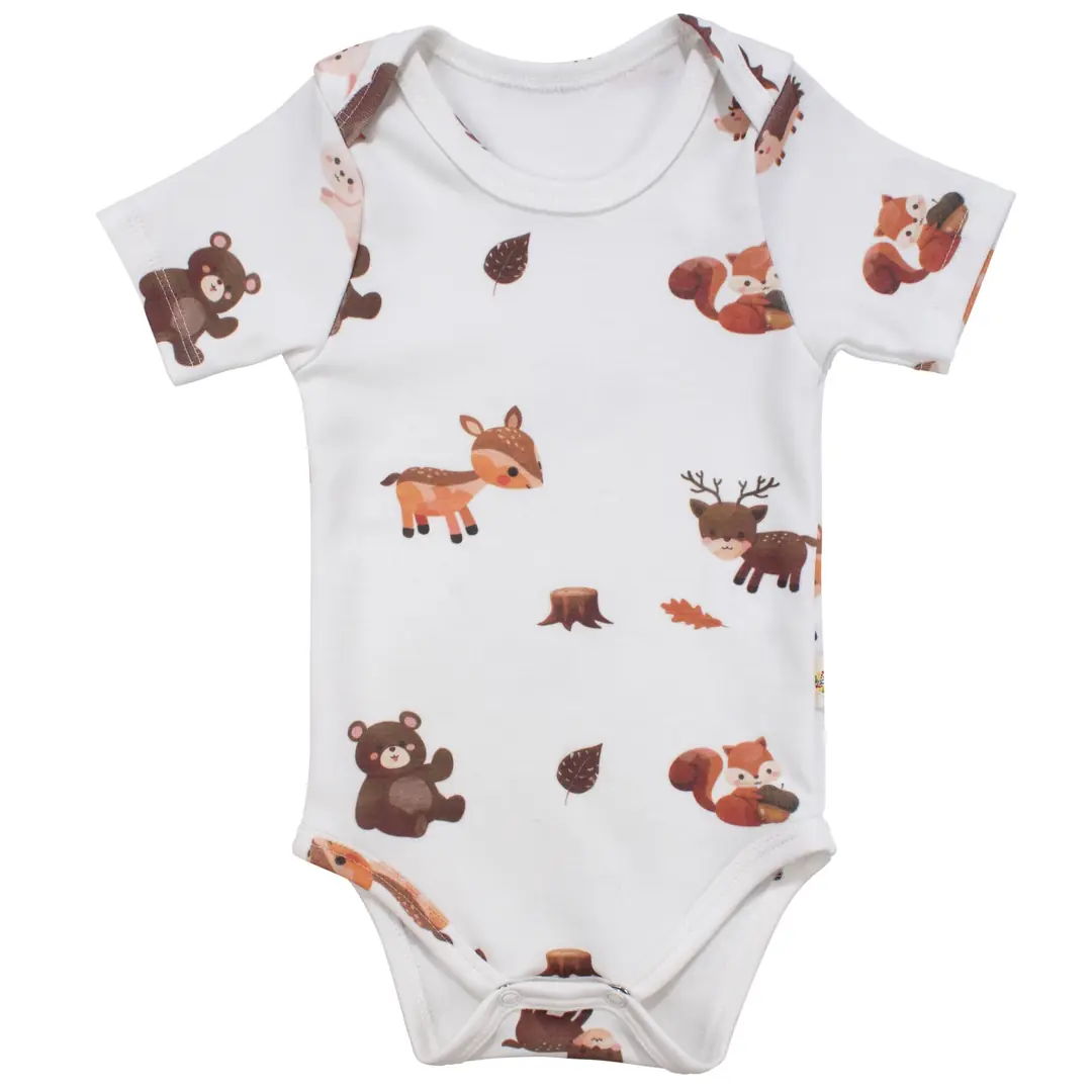 Unisex Ekru Kahve Ceylanlı Desenli Kısa Kol Body Zıbın 4