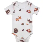 Unisex Ekru Kahve Ceylanlı Desenli Kısa Kol Body Zıbın 4