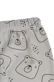 Erkek Bebek Gri Yeşil Ayıcık Desenli Manşetli Tek Alt 2