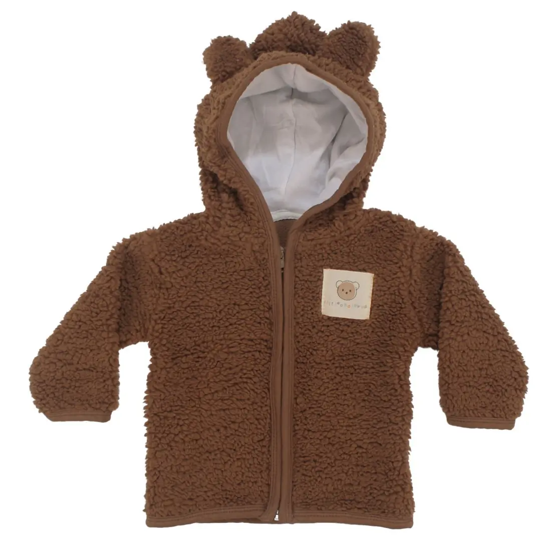 Unisex Kahve Peluş Kulaklı Kapşonlu Hırkalı 2'li Takım 2