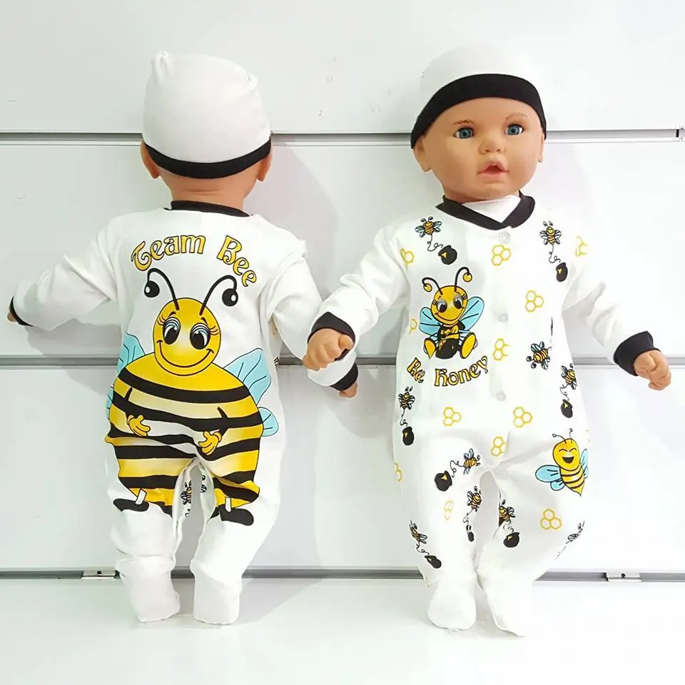 Arılı Beyaz Bereli 2 li Bebek Tulum 1