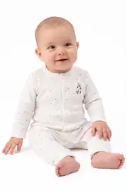 Erkek Bebek Beyaz Puantiye Desenli Süt Deseni Baskılı Tulum 0-3 Ay 1