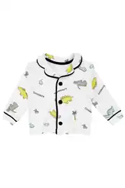 Unisex Ekru Renkli Dinazor Desenli Kruvaze Yaka Pijama Takımı 3