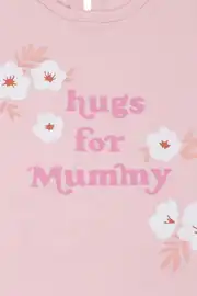 Kız Bebek Ekru Pembe Hugs For Mommy Çiçek Baskılı Şortl 2'li Takım 5