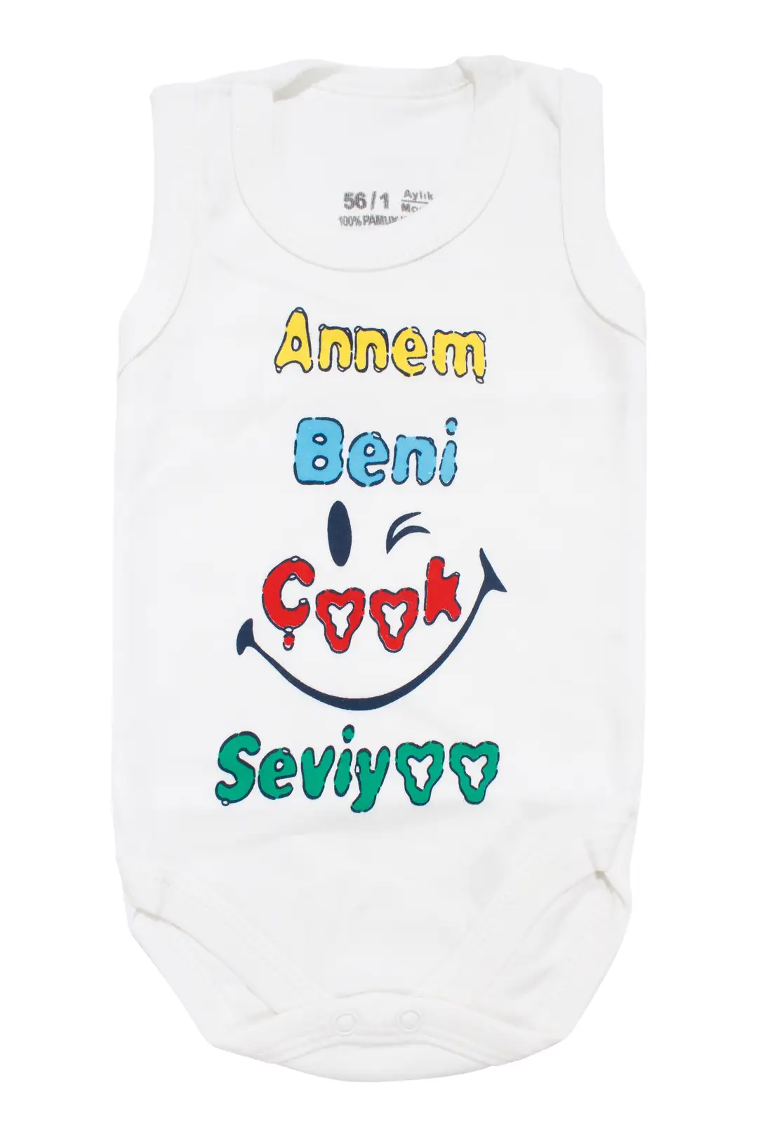 Unisex Beyaz Annem Beni Çok Seviyor Yazılı Askılı Zıbın