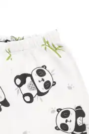 Unisex Ekru Siyah Panda Desenli Kruvaze Yaka Pijama Takımı 6