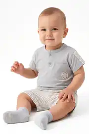 Erkek Bebek Gri Çizgli Adventure Armalı Şortlu 2'li Takım 1
