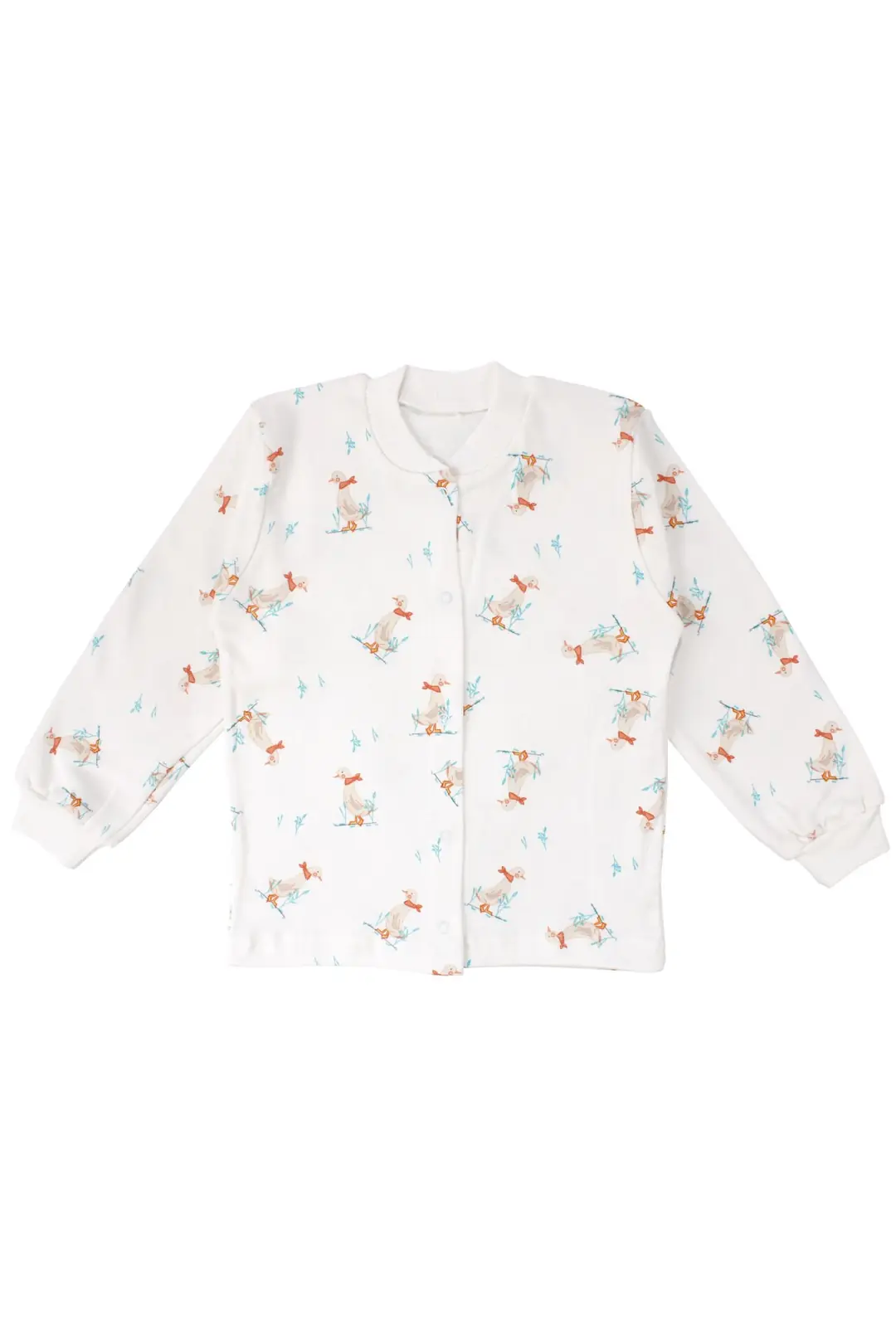 Unisex Ekru Ördek Desenli Çıtçıtlı Pijama Takımı 2