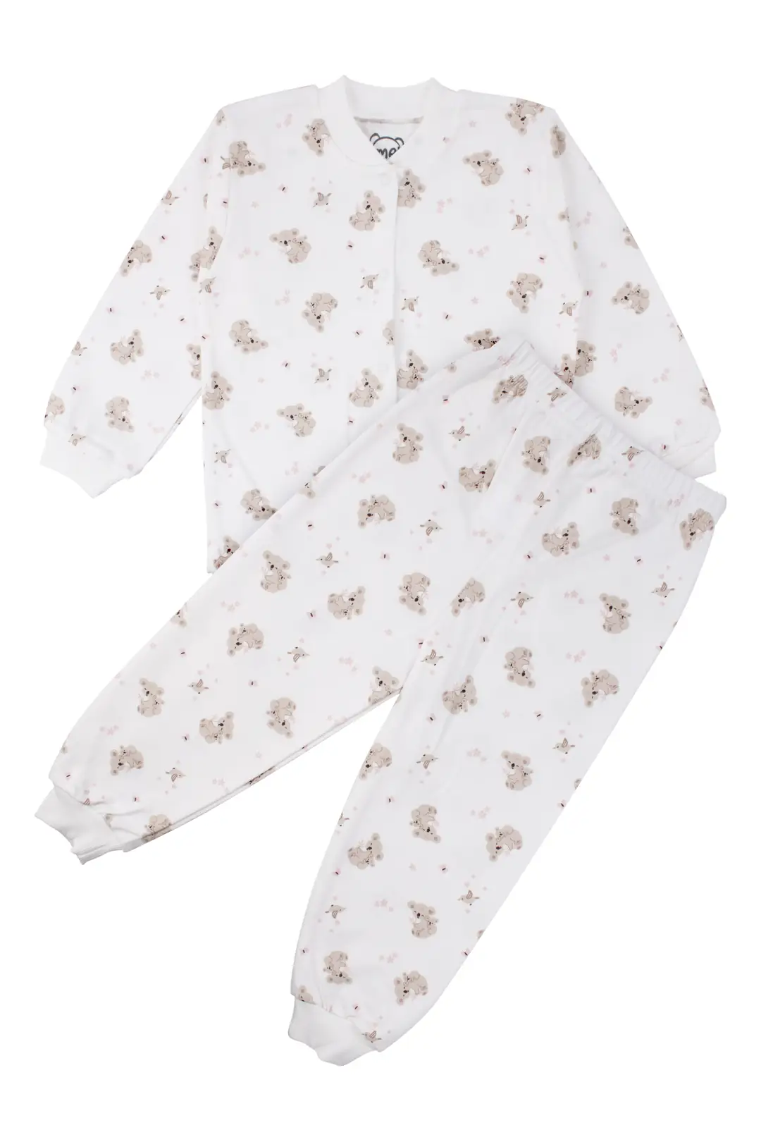 Kız Çocuk Ekru Bej Koala Desenli Çıtçıtlı Pijama Takımı