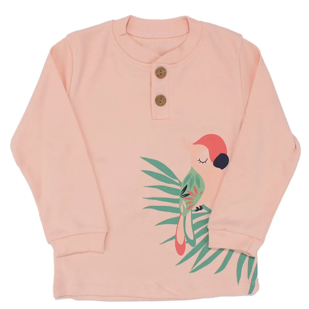Kız Çocuk Pembe Papağan Baskılı 2'li Pijama Takımı 2