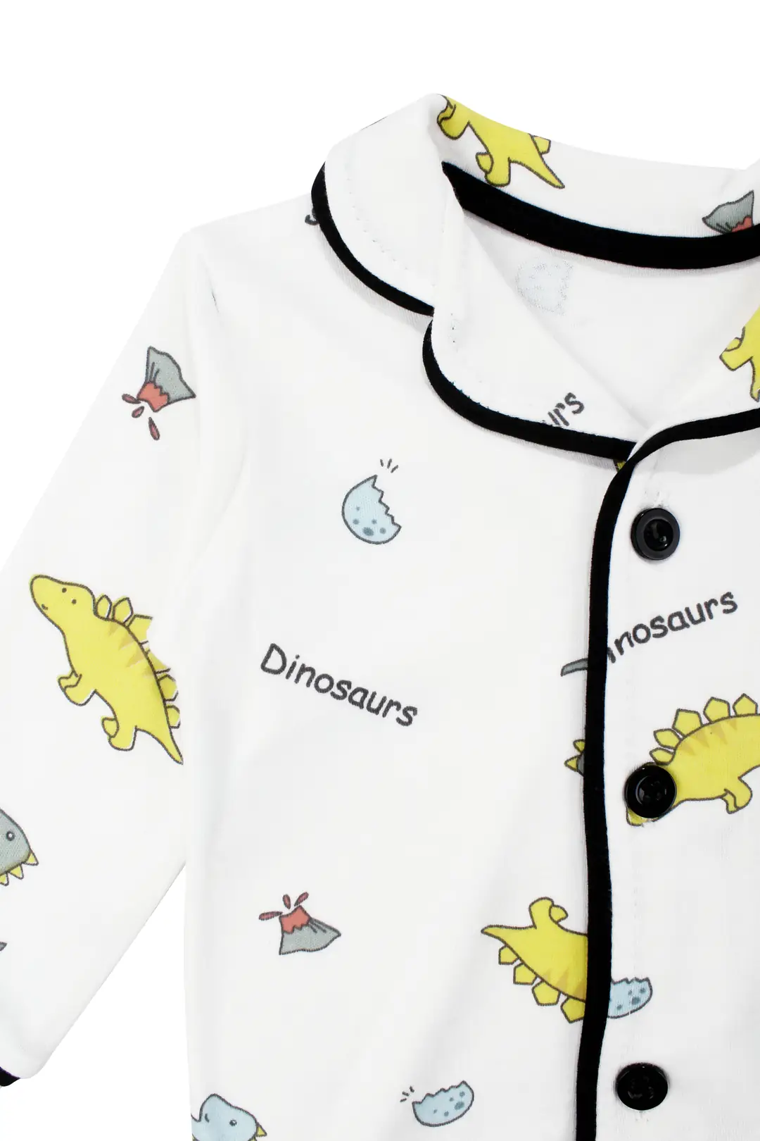 Unisex Ekru Renkli Dinazor Desenli Kruvaze Yaka Pijama Takımı 4