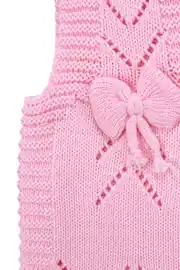 Lüx Pembe Kurdeleli Kız Bebek Triko Yelek 5