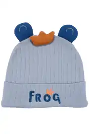 Erkek Bebek Mavi Froq Nakışlı Kulaklı Bere 0-12 Ay 1