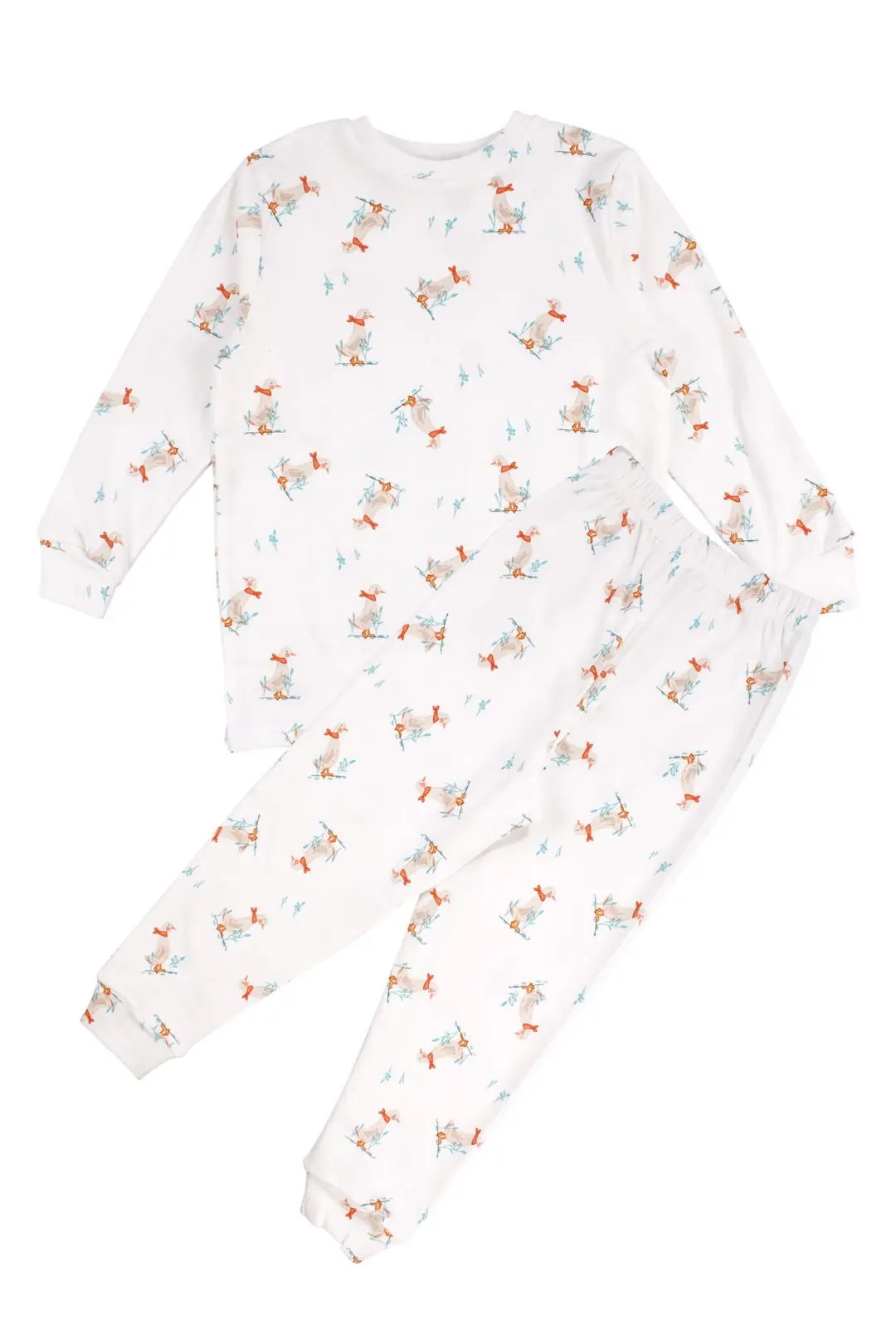 Unisex Ekru Ördek Baskılı Pijama Takımı