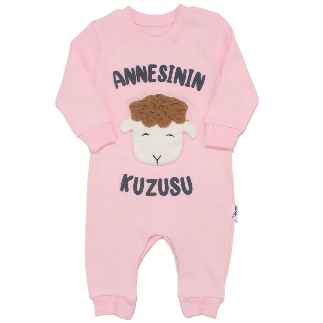 Kız Bebek Pembe Annesinin Kuzusu Yazılı Çıtçıtlı Tulum 1